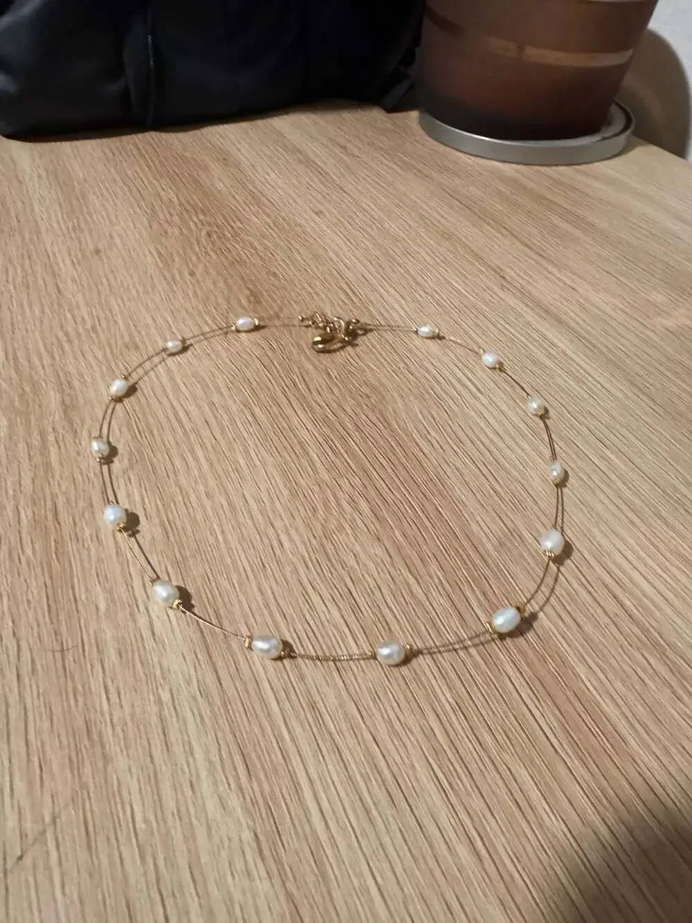 Floating Freshwater Pearl Necklace with Gold Tone Ornate Hook Clasp